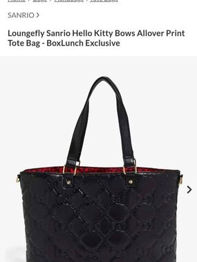Loungefly Black Hello Kitty Embossed Tote Bag with Red Lining